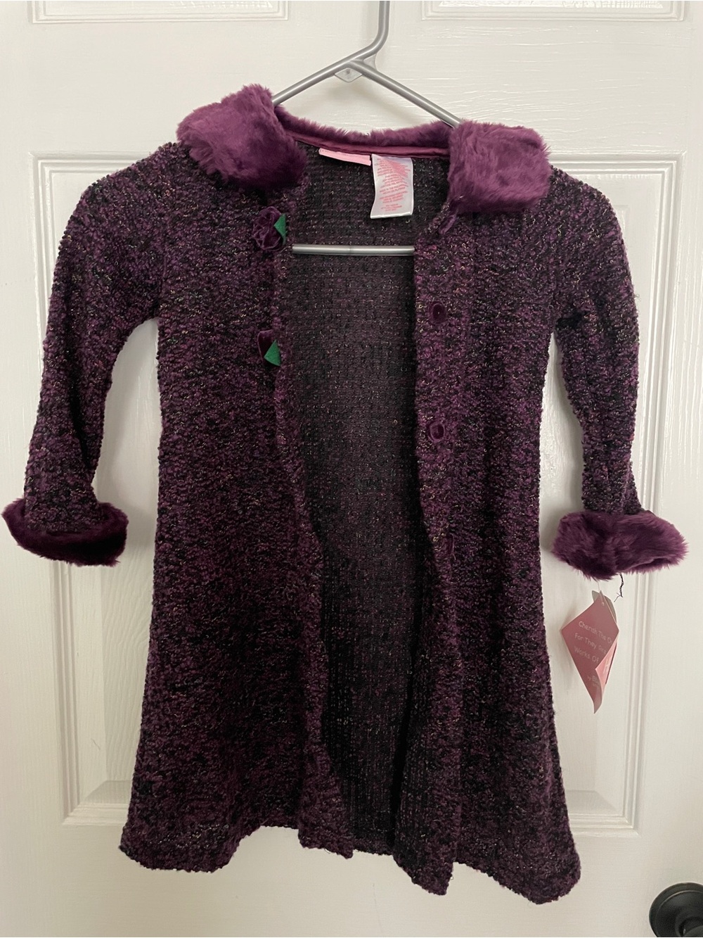 Girls' Plush-Trim Purple Coatigan - Kids Jackets & Coats